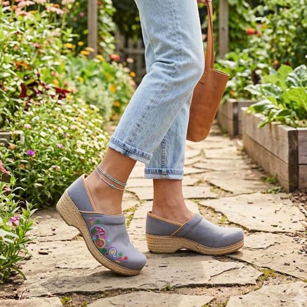 Dansko Vegan Jute Paisley Embroidered Clogs - Picture 2 of 16